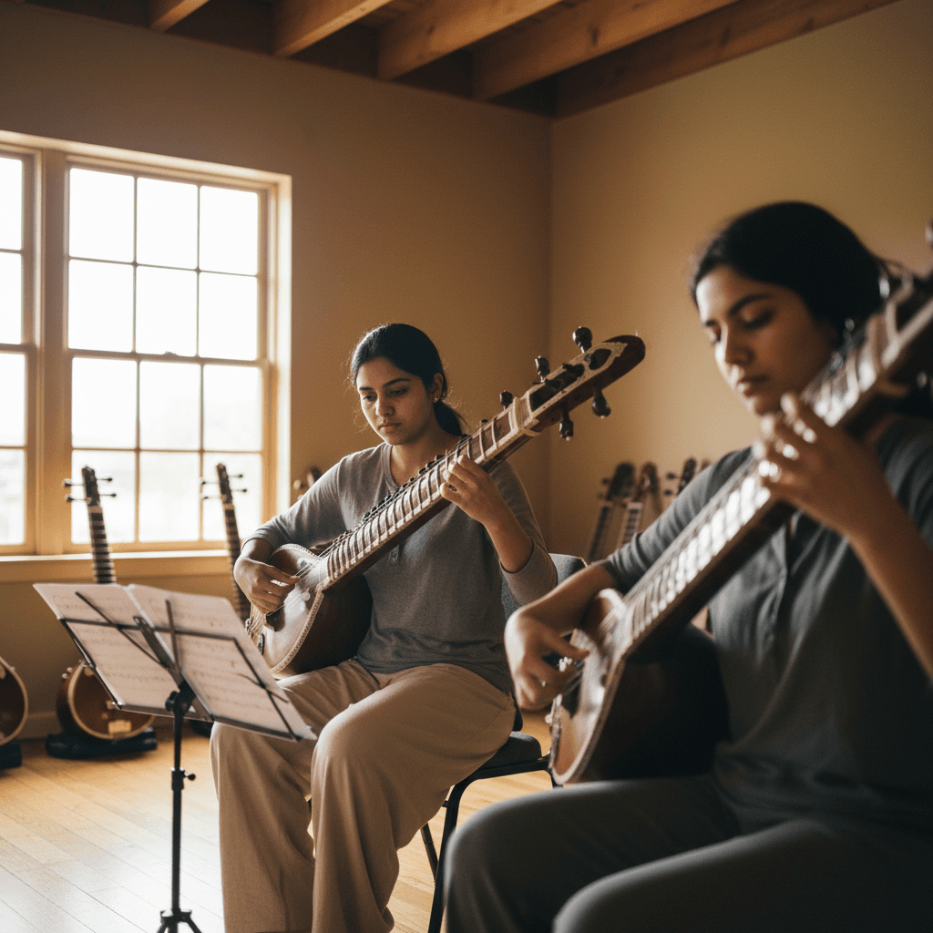 Two students learning together during group lesson